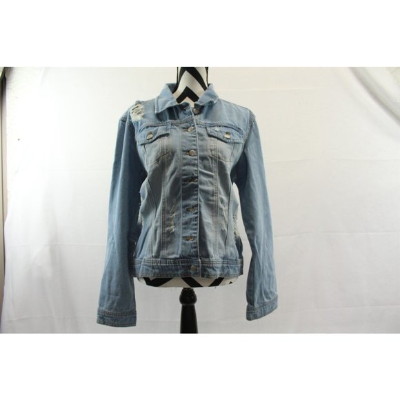 distressed Jean Jacket Denim Coat Size XL - Picture 1 of 11